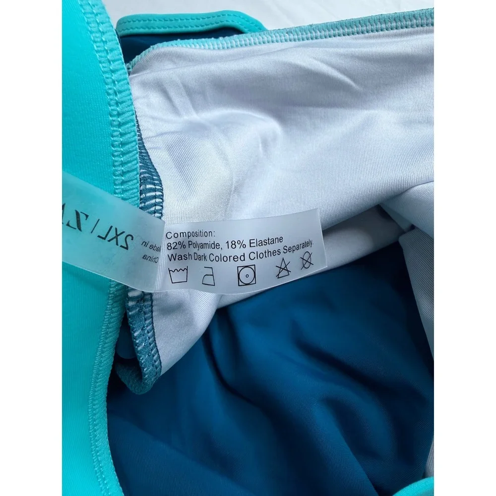 Zaful Womens Teal Turquoise Contrast Trim Bikini Top and Swim Shorts Set 2XL